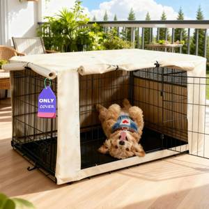 lot 10006 image: HiCaptain Dog Crate Cover 36.0 L x 23.0 W x 25.0 H with Breathable Mesh, Heavy Duty Kennel Cover, Dual Zippered Panels, Windproof Waterproof(Beige)