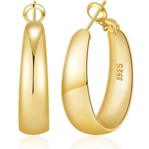 lot 10010 image: MOYUXI 8mm Tapered Design Thick Large Gold Hoop Earrings for Women Hypoallergenic S925 Post 14K Golden Plated Chunky Hoops Non Tarnish Lightweight Big Thick Gold Hoop Earrings