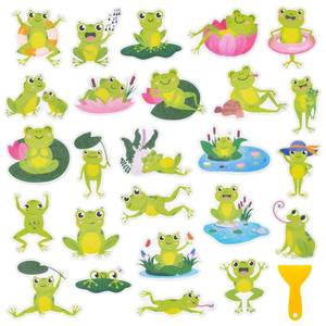 lot 10018 image: 26Pcs Non Slip Bathtub Stickers, Cute Frog Stickers with Scraper, Anti Slip Bath Tub Shower Decal with Adhesive Back for Bathroom, Shower Stairs