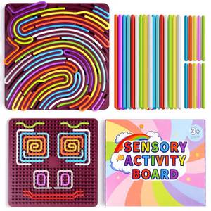 lot 10038 image: Sensory Activity Board - Large Silicone Fidget Toy for Autism, Anxiety, Stress Relief, Calming & ADHD, Double-Sided Silent Sensory Activities for 3 Kids, Adults with Portable Travel Bag & 30 Strings