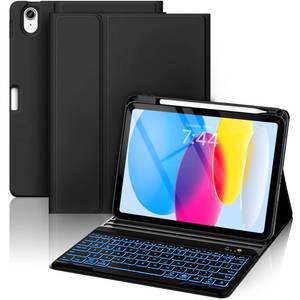 lot 18293 image: OYEEICE for iPad A16 (11th10th) Generation Case with Keyboard 2025-7 Color Backlit Wireless Detachable Folio Keyboard Cover with Pen Holder for iPad 10th Gen 10.9 2022 - Black