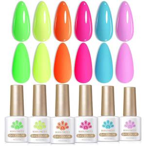 lot 18296 image: Born Pretty Gel Nail Polish Spring Summer Neon Fluorescent Orange Hot Pink Blue Yellow Green Purple Soak Off U V LED Gel Nail Polish Set Nails Art 7ml 6pcs
