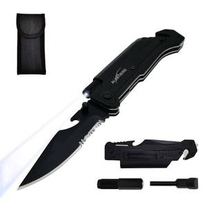 lot 18301 image: ALBATROSS 6-in-1 Survival Tactical Military Folding Pocket Knives with LED Light,Seatbelt Cutter,Glass Breaker,Magnesium Fire Starter,Bottle OpenerMulti-Function Emergency Tool(Black)
