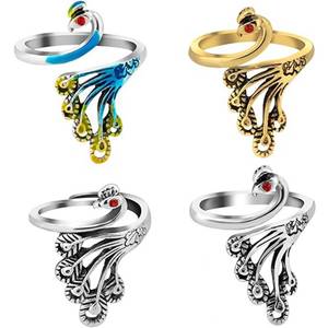 lot 18302 image: Adjustable Crochet Yarn Tension Ring for Knitting, 4 Pcs Finger Tensioner Loop Cat Peacock Ring