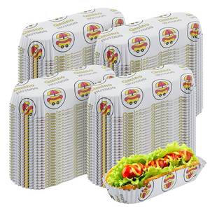 lot 18313 image: Qmino 300Pcs Hot Dog Trays, 6 Paper Food Trays Eco Friendly, Boats Rectangular Fluted Hot Dog Tray, Disposable Food Tray Hot Dog Cart Accessories for Takeout Food