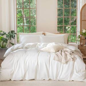 lot 18317 image: MooMee Bedding Duvet Cover Set 100% Washed Cotton Linen Like Textured Breathable Durable Soft Comfy (Solid Off White, Full 80x90)