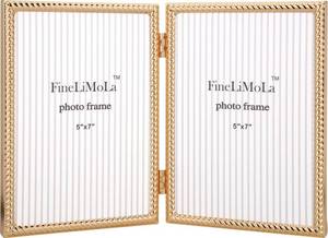 lot 18318 image: FineLiMoLa 5x7Double Frames Gold Rope Design Metal Photo Frame with black Velvet Backing and Real Glass Front,5x7 Hinged Double Picture Frame for Tabletop and Shelf Display