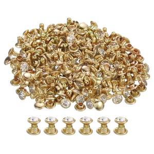 lot 18338 image: uxcell 100Pcs Gold Rhinestone Rivets, 6mm0.24 Leathercraft Rivets Crystal Rivets Metal Double Cap Rhinestone Stud Rivets Stud for DIY Leather Craft Making Purse Clothing Shoes Belt