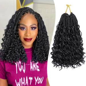 lot 18342 image: Eerya Goddess Box Braids Crochet Hair 10 Inch 8 Packs Pre-looped Bohemian Crochet Boho Box Braids With Curly Ends Synthetic Hair Extensions 3X Crochet Braids Hair for Women (10 inch, #1B)