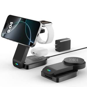 lot 18350 image: 3 in 1 Wireless Charging Station Compatible with Apple,Foldable Magnetic Wireless Charger for iPhone 171615141312,Apple Watch Series 11Ultra 3SE 310987654,Air-Pods Pro 343Pro2(Black)