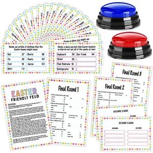 lot 18352 image: Soulchen 30 Pcs Easter Friendly Feud Games with 2 Buzzers for Family Game Night Fun Trivia Quiz for Party Office Class Groups Team