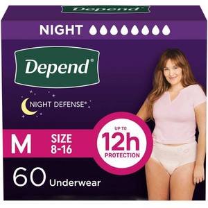 lot 1674 image: Depend Night Defense Womenfts Night Incontinence Underwear - M - 60ct