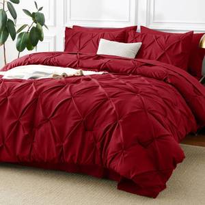 lot 1675 image: CozyLux King Size Comforter Set Dark Red, 7 Pieces Pintuck Bed in A Bag, All Season Comforter Set King, Bed Set Gift for Family, Pinch Pleat Bedding Set with Comforter, Sheets, Pillowcases and Shams
