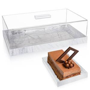 lot 1684 image: Dandat Rectangle Cake Stand with Lid Acrylic Dessert Display Case with Marble Base Multifunctional Serving Tray for Pastry, Charcuterie, Kitchen, Easter Party, 14.5 x 9 x 4.5 Inches(Marble Color)