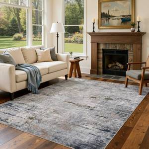 lot 1695 image: DMOYEST Area Rug Living Room Rugs - 5x7 Washable Large Soft Indoor Neutral Modern Abstract Low Pile Rug Carpet for Bedroom Dining Room Farmhouse Home Office - BlueGreyBrown