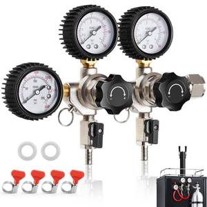 lot 1718 image: CO2 Regulator for Dual Tap Kegerator Draft Beer Tower Dispenser, Dual Keg Regulator CO2 Beer Pressure Regulator 0-60psi,CGA-320 CO2 Tank Regulator Gas Regulator 0-3000psi,Kegerator C02 Regulator Gauge
