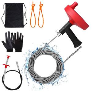 lot 1719 image: Ginbel Direct Drain Auger 33 ft, Plumbing Snake Hair Clog Remover Drain Snake Flexible Grabber Heavy Duty Sink Cleaner Tools for Shower Bathtub Bathroom Kitchen Pipe, Red