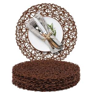 lot 1724 image: AHHFSMEI Paper Braided Round Placemats Set of 12 Natural Non-Slip Heat Resistant Table Mats for Dining Tables Woven Indoor and Outdoor Place mats(Coffee,12)