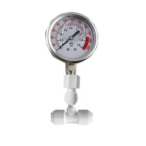 lot 2098 image: PureSec Water Pressure Gauge Oil Filled Vibration Proof Stainless-Steel 2-12in Dial Size Dual-Scale with 14in NPT Bottom Mount and 14in RO Fittings for RO System(0-1.6kg(MPa)0-220psi)
