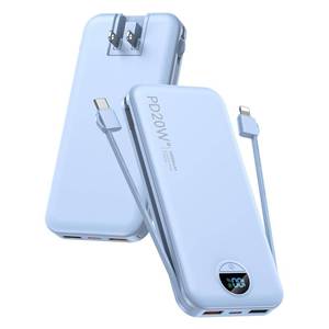 lot 2106 image: Portable Charger with Built-in Cables and Wall Plug, 10000mAh PD20W USB C Power Bank Fast Charging with LED Display, External Battery Pack Travel Essentials Compatible with iPhone, iPad, Samsung Blue