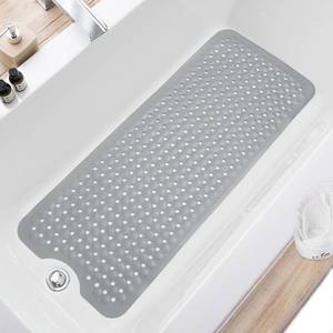 lot 2107 image: TEESHLY Bath Tub and Shower Mats, Non Slip 40 x 16 Inch Extra Large Bathtub Mat, Machine Washable Bathmat with Drain Holes, Suction Cups for Bathroom Floor, Gray