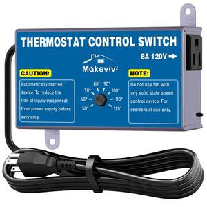 lot 2115 image: Attic Thermostat, Adjustable Temperature Controller for Attic Fan, with Overload Protection and Outlet, Plug-and-Play Exhaust Fan Thermostat for Greenhouse, Workshop, Garage