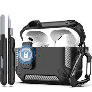 lot 2133 image: RFUNGUANGO for AirPods Pro 2nd Gen Protective Case with Cleaning Kit, Military Hard Case with Lock for AirPod Gen 2 Charging Case 2023, 2022, Black
