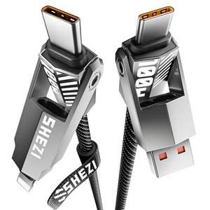 lot 2139 image: SHEZI Nylon Braided 4 in 1 USB C Cable 100W 3FT Compatible with Lightning Cable, Fast Charging for iPhoneiPad Charger Cord 480Mbps Data Sync,Multi Charging Cable with Type CUSB A, Grey