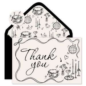 lot 2141 image: Whaline 50 Pack Wedding Thank You Cards Vintage Black Bow Cake Thank You Blank Note Card Greeting Cards with Envelope Sticker for Bridal Shower