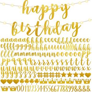 lot 2146 image: TaoBary 167 Pcs DIY Banner Kit Happy Birthday Glitter Banner Customizable Glitter Make Your Own Kit 162 Letters Symbols and Numbers 3 Rope for Birthday Halloween Wedding Christmas(Gold)