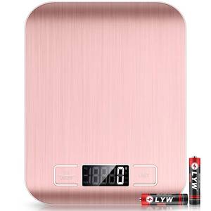 lot 2148 image: Mik-Nana Food Scale Pink, 10kg22lb Digital Kitchen Scale Weight Grams and Oz for Baking and Cooking, 1g0.1oz Precise Graduation, Easy Clean Stainless Steel