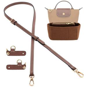 lot 2150 image: ATSEKTZ Mini Bag Organizer with Genuine Leather Crossbody Strap Conversion Kit, Compatible with Longchamp Mini Bag � Inner Liner Insert  Strap Kit Set, Brown