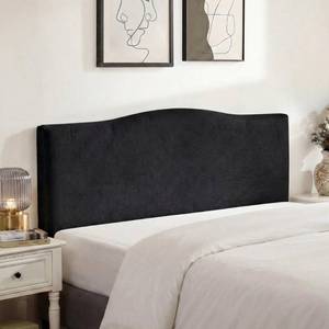 lot 2153 image: WOMACO Headboard Cover for King Bed, Stretch Velvet Head Board Slipcover with Remote Pockets, Dustproof Bed Head Cover for Upholstered Headboard (Length (71in - 90in), Black)
