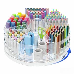 lot 3131 image: CraftGenes Rotating Desk Organizer, 360degree  Acrylic Pen Organizer for Desk with 7 Removable Compartments, Extra-Large Pen Holder for Office Supplies, Markers, and Art Supplies, Clear Pencil Holder
