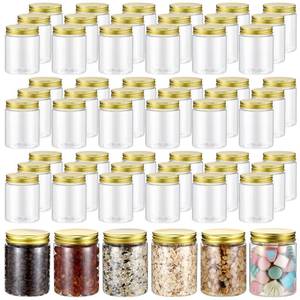 lot 3135 image: Wesiti 60 Pcs 8 oz Clear Plastic Mason Jars Containers With Screw on Gold Lids Refillable Round Empty Plastic Jars Storage Containers Reusable for Kitchen Household Dry Food Storage Honey Herb Nuts