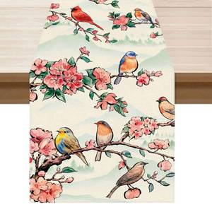 lot 4051 image: XCHI Watercolor Flowers Cardinal Birds Spring Table Runner Summer Table Decoration for Party Home Kitchen Dining Holiday Decor 13x72 Inch