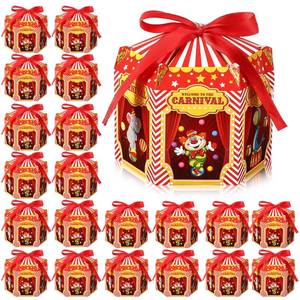 lot 4052 image: Funrous 24 Pcs Carnival Treat Boxes Circus Cupcake Paper Candy Red White Stripes Carnival Favor Boxes Goody Gift Decorations for Circus Halloween Themed Birthday Party Supplies