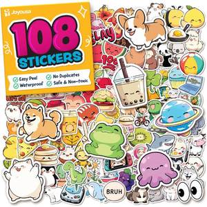 lot 4057 image: Cute Stickers for Kids - Kawaii Water Bottle Stickers for Teens - 108pc Sticker Pack - Waterproof Vinyl Stickers for Water Bottles, Scrapbook, Laptops, Etc.