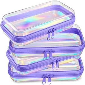 lot 4076 image: Hoolerry 4 Pcs Hard Clear Zipper Case Makeup Bags Plastic Zipper Pouch Transparent Storage Box Containers for Cosmetics, Snacks, Building Blocks, Puzzles(Clear,7.5 x 3.9 x 2 in,Purple Laser)