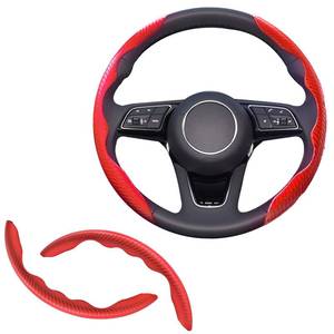 lot 4089 image: 2pcs Universal Fit Carbon Fiber Steering Wheel Cover, Anti-Skid Steering Wheel CoverSegmented Steering Wheel ProtectorCar Interior Accessories (red)