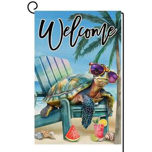 lot 4091 image: BLKWHT Summer Beach Sea Turtle Garden Flag 12x18 Vertical Double Sided Blue Welcome Ocean Holiday Outside Decorations Burlap Yard Flag BW814