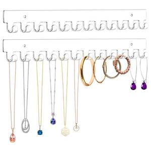 lot 4093 image: 2 Pack Necklace Holder - Hanging Jewelry Organizer, Self-Adhesive, Wall Mount (White)