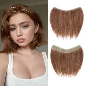 lot 4102 image: Meiverah Frontal Hairpiece for Women Light Brown Hair Extension Hairline Loss Straight Tape in Human Hair Toppers Replacement Toupee (0.78inx6.3in, 6in, Light Brown)