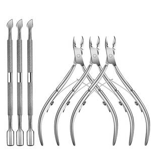 lot 4106 image: 6 Packs Cuticle Trimmer with Pusher - Professional Stainless Steel Cuticle Nippers Cutter Clippers and Cuticle Remover Manicure Tools for Fingernails Toenails (silver)