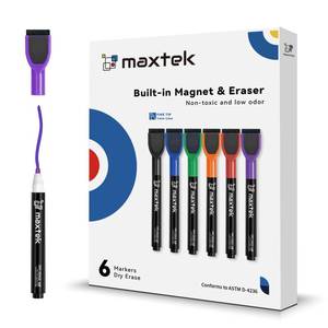 lot 4119 image: maxtek Dry Erase Markers - 6 Count Colorful Magnetic Dry Erase Markers Fine Tip with Eraser, Low Odor Whiteboard Markers for Calendar Boards