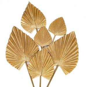 lot 4123 image: 6 Pcs Pu Foam Artificial Golden Leaf Faux Palm Tropical Leaves Fake Palm Fronds for DIY Wedding Bouquets Fake Leaves for Centerpieces Arrangements Bridal Shower Leaf Stem for Party Home Decor-Gold
