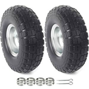 lot 5065 image: AR-PRO (2-Pack) 10-Inch Solid Rubber Tire Wheels - Replacement 4.103.50-4in Flat Free Tire with 58in Bearings, 2.2in Offset Hub - Compatible with Hand Truck, Wheelbarrow, Dolly, Gorilla Carts