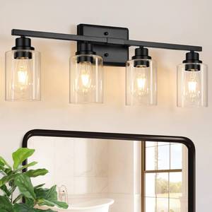 lot 5074 image: Unicozin Modern Bathroom Light Fixtures, 4 Light Vanity Lights Over Mirror, Black Wall Lamp with Clear Glass for Living Room Cabinet Bedroom Porch