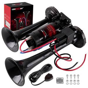lot 5083 image: Cenzhiwen Air Horn for CarTrucks, 150dB Super Loud Train Horn,with All-in-One 12V Air Compressor,Car Horn-Universal Fit for Any 12V SUVMotorcycleTrucksPickupBoats (black with button)
