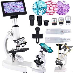 lot 5097 image: Herwicm Microscope 40X-2500X Magnification, HD Wide Angle Eyepieces, 4-inch High-Pixel Display with LED Fill Light 3, Cell Phone Observable, for Home School Labs (White)